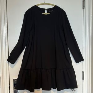 Banana Republic A-Line Long Sleeve Black Dress with Pockets and Ruffle Detail